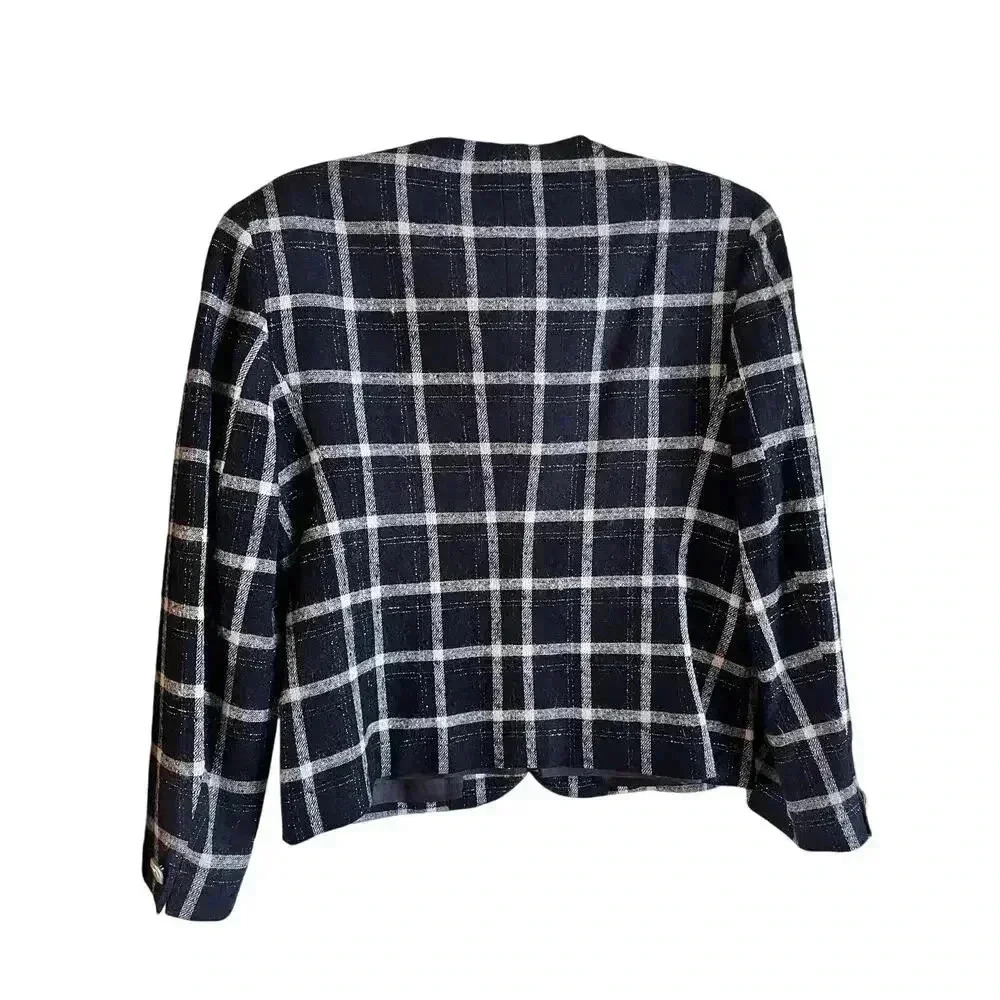 Vintage Pendleton Women’s Blue Silver Plaid Pure Virgin Wool Jacket Size 10 - Picture 6 of 6